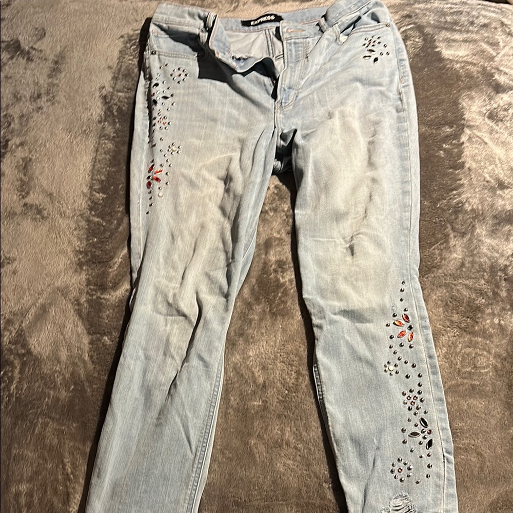 Light Blue Embellished Women's Express Jeans